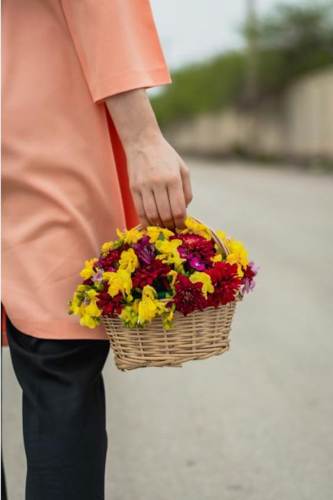 Florist arranging bouquet